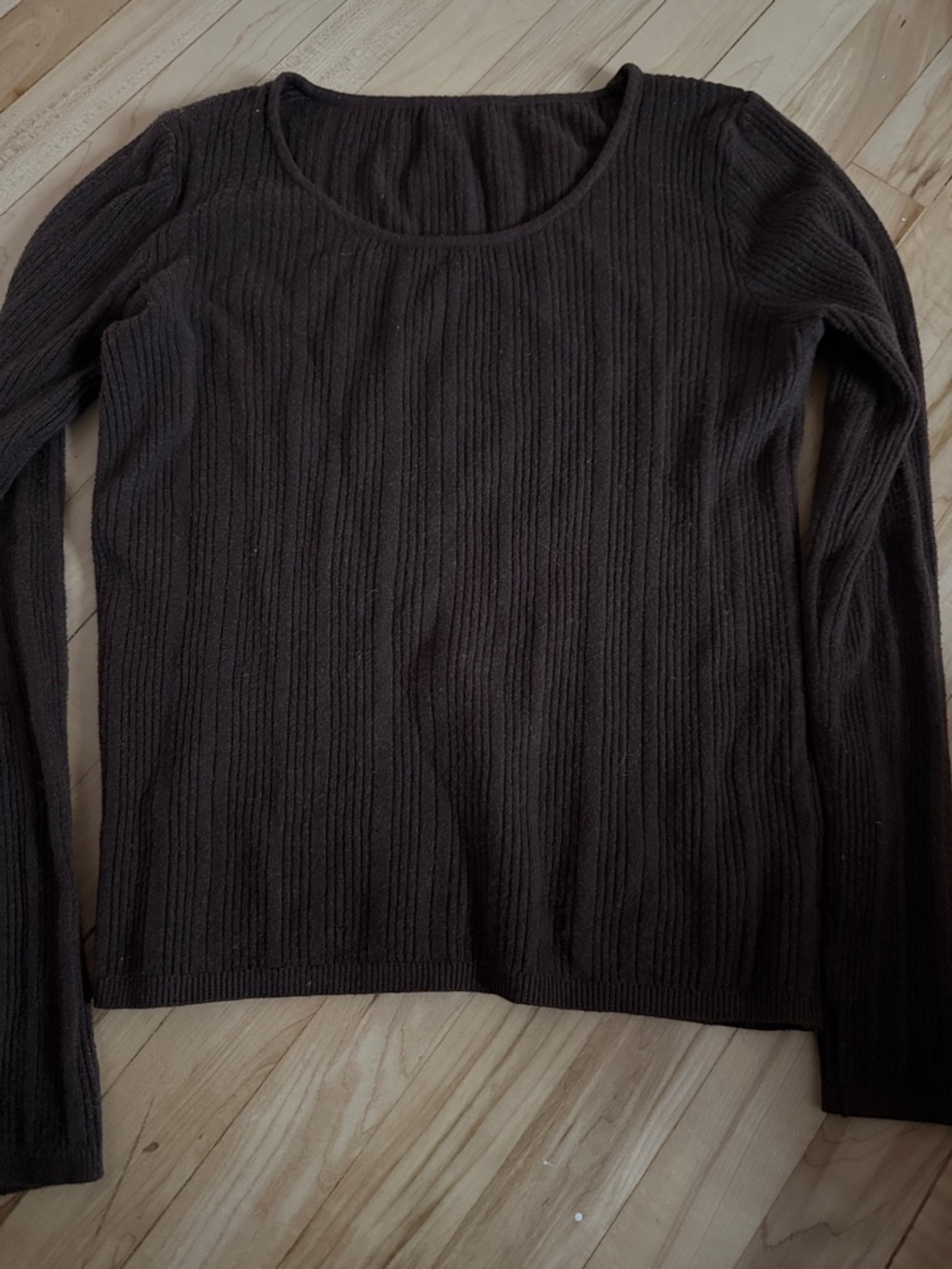 Ribbed Long Sleeve Knit Top in Dark Brown